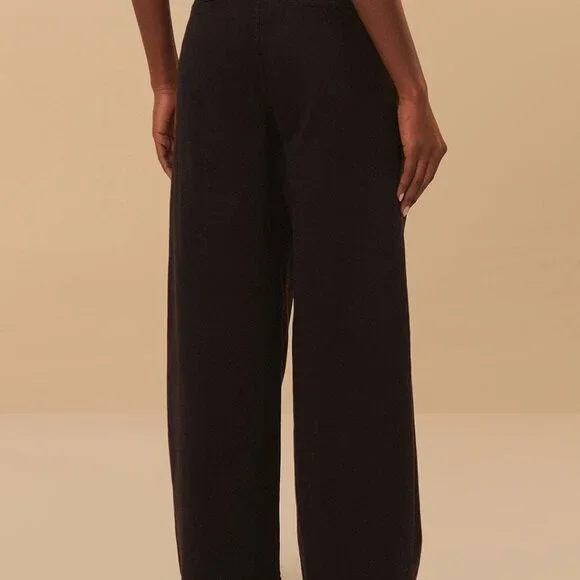 NWT32 Black Twill Belted Wide Pants